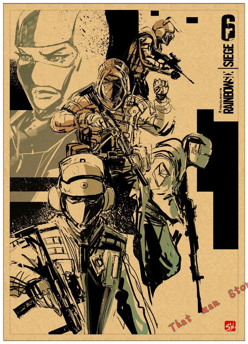 Плакат Tom Clancy's Rainbow Six Siege, украшение, плакат, наклейка на стену, Ретро плакат из крафт-бумаги 42*30 см