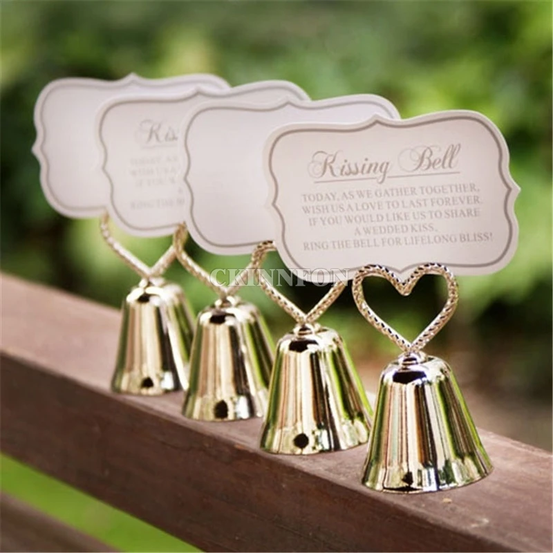 

200Pcs/Lot Wedding Favor Party Favors "Kissing Bells" Place Card/Photo Holder Gold Wedding Decoration Gift