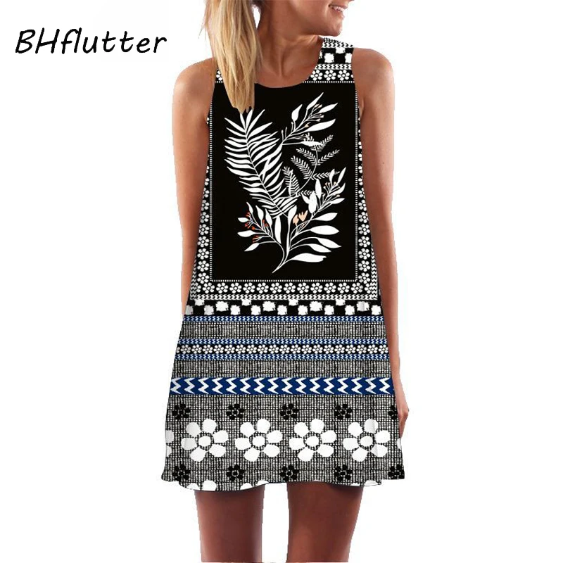 Черное винтажное платье с цветочным принтом от BHflutter лето 2019 модное повседневное
