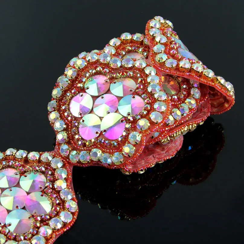 1 шт. красный пояс из смолы со стразами вышитый бисером Цветок Аппликация Планки