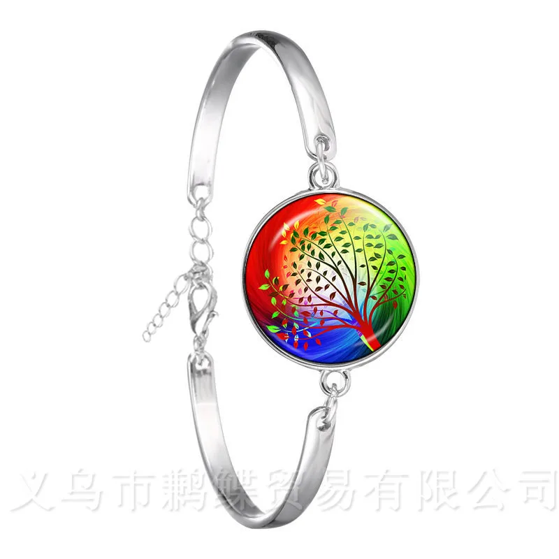 

Lucky Silver Plated Bracelet Tree Of Life Bracelet Rock Biker Bangle 18mm Dome Round Glass Cabochon Wonderful Gifts For Friends