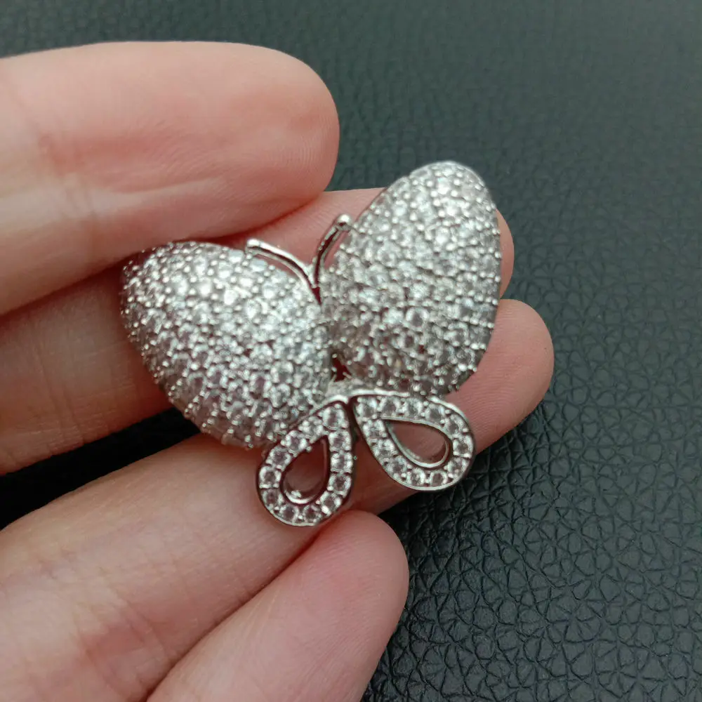 silver Кубический вставки из циркония бабочка фиксированной прослойки застежка клип двойной разъем DIY ювелирных изделий - Цвет: silver