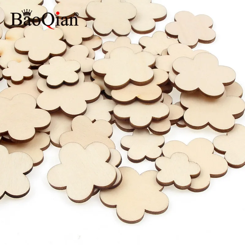 50 шт 15 30 мм деревянный цветок вырезанные диски деревянные чипы для поделок DIY