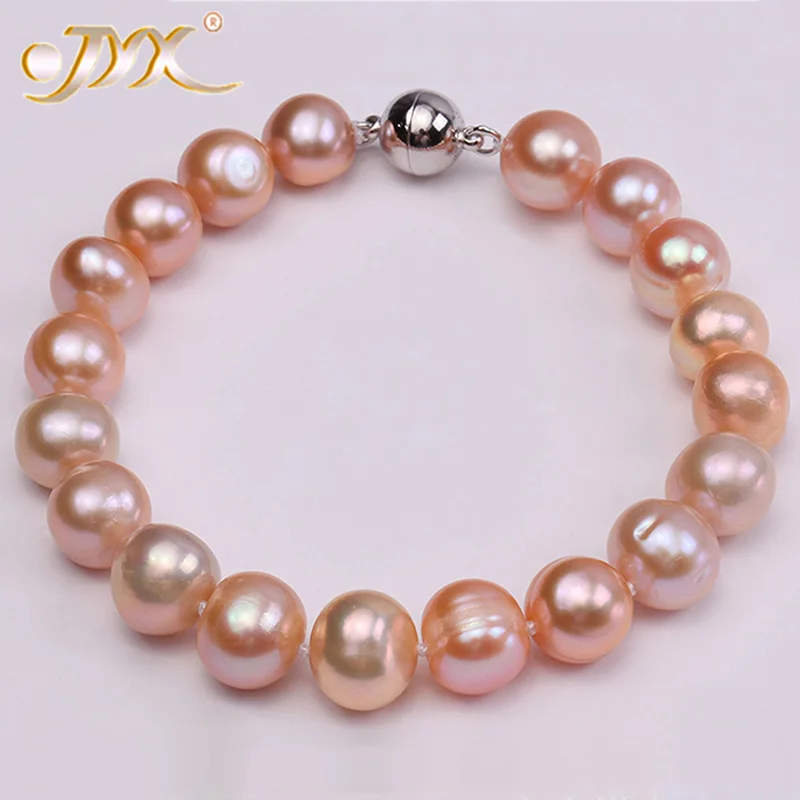 

Браслет JYX с пресноводным жемчугом, круглые шармы розового цвета для женщин и детей, свадебный браслет, 9-12 мм, 7,5 дюйма