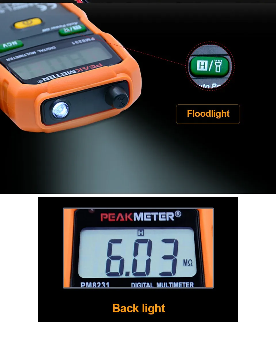NCV мультиметр PEAKMETER PM8231 интеллектуальный цифровой мультиметр портативный универсальный ремень освещение