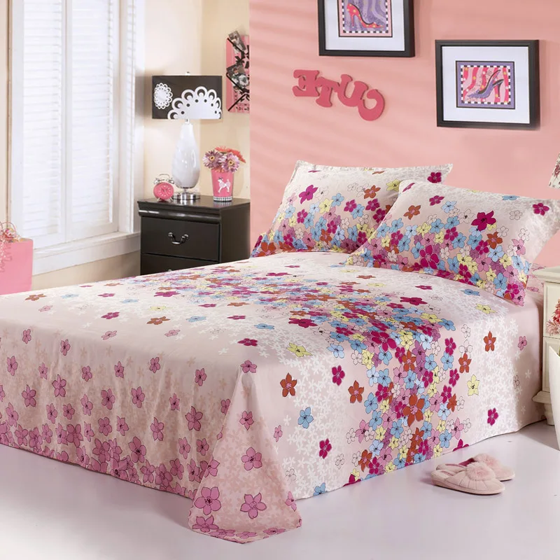 100% Cotton Home Flowers Bedding Flat Sheet Coverlet Coverlid Queen King Size Bed | Дом и сад