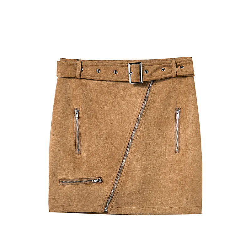 Kostlich сексуальные осень зима замши Для женщин юбка на молнии пояса двойной карман