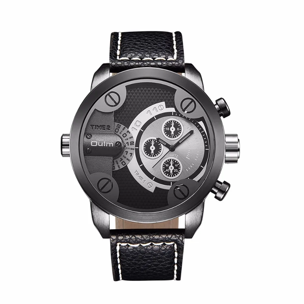 Новый бренд OULM красочные кожаные Наручные часы для мужчин с двумя часовыми