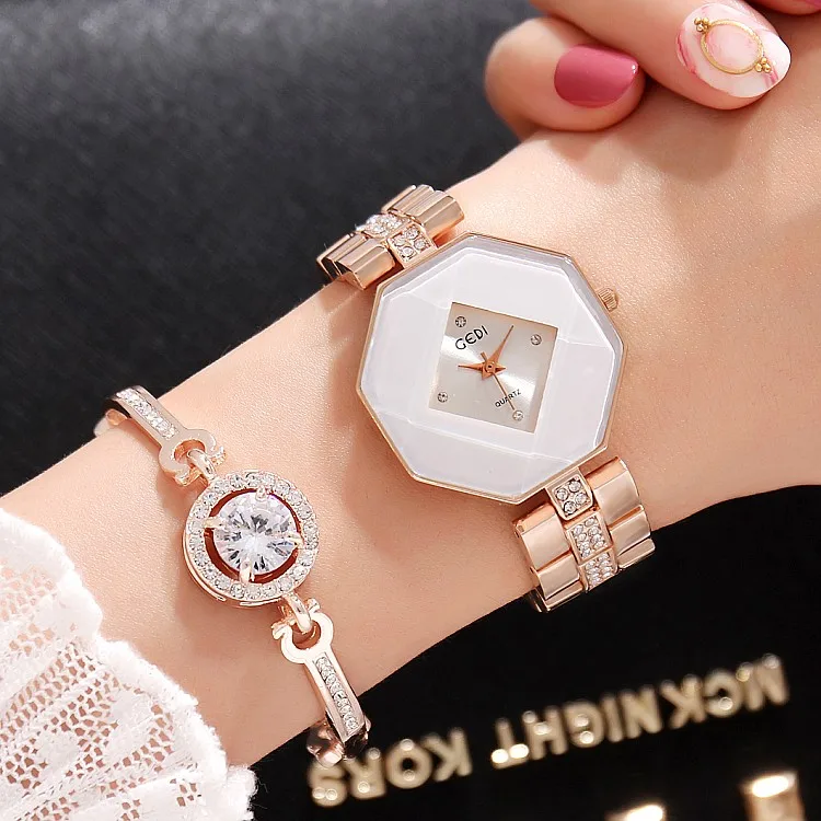 

2PC Set Famous Brand Luxury Watch Women Fashion Rose Bracelet Watch Set Dress Jewelry Clock Ladies Casual Quartz Wristwatch
