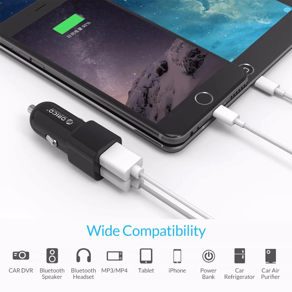 ORICO двухпортовый Переходник USB для зарядки в машине 5V2. 4A 17 Вт мини зарядное устройство прикуриватель для iPhone 7 samsung Galaxy S6 Edge Xiaomi