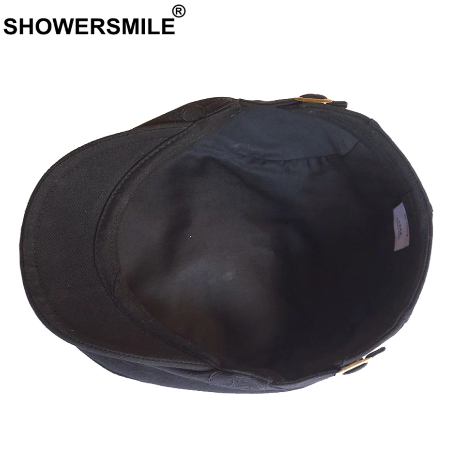 SHOWERSMILE, мужской берет, летний, черный, хлопок, плоская кепка, Череп, вышивка, плюща, утконоса, кепка, регулируемая, Ретро стиль, высокое качество, мужская плоская шапка