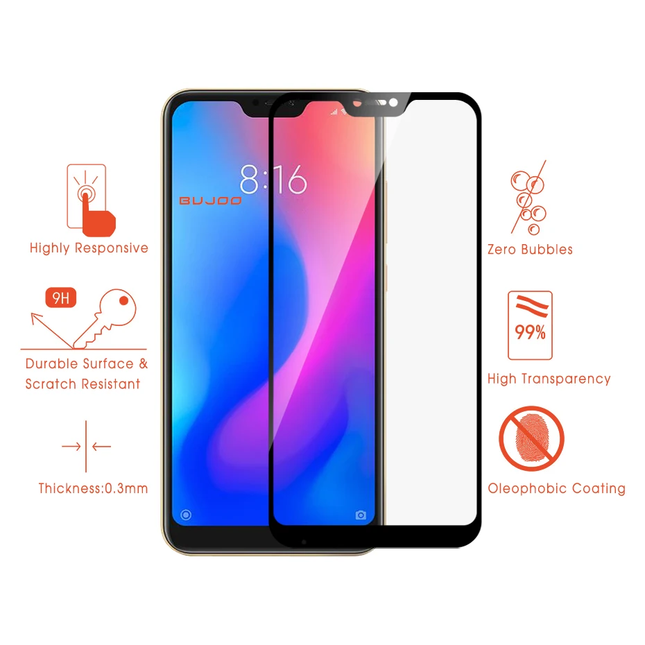 100% оригинальное высокочувствительное черное закаленное стекло BUJOO с полным