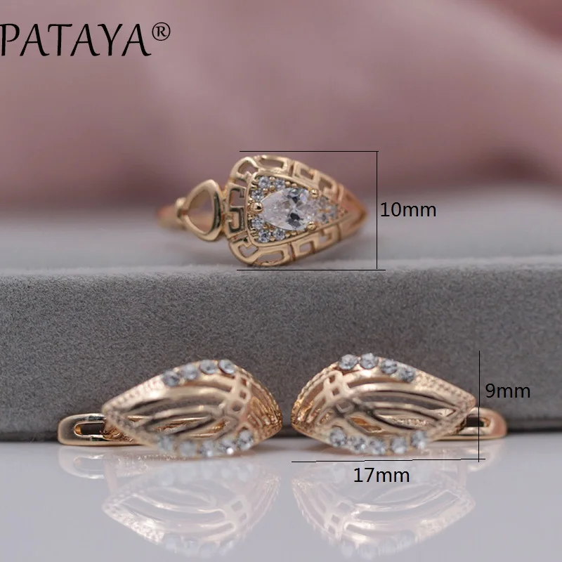 Женские серьги кольца PATAYA из розового золота с полым листом и цирконием|earrings ring