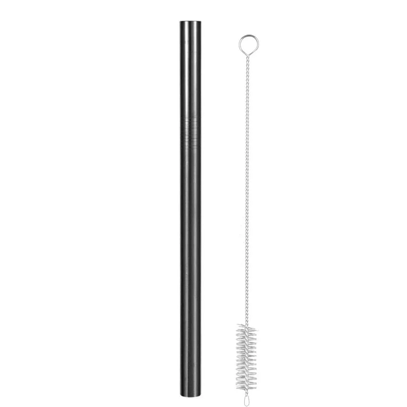 black 1 pcs Многоразовая нержавеющая сталь Питьевая металлическая соломинка Boba Bubble чай соломинки для смузи прямые изогнутые разноцветные трубки силиконовые наконечники кисти - Цвет: black 1 pcs