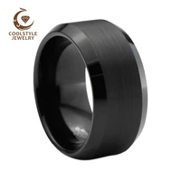 10mm mens black tungsten wedding band ring brushed beveled comfort fit