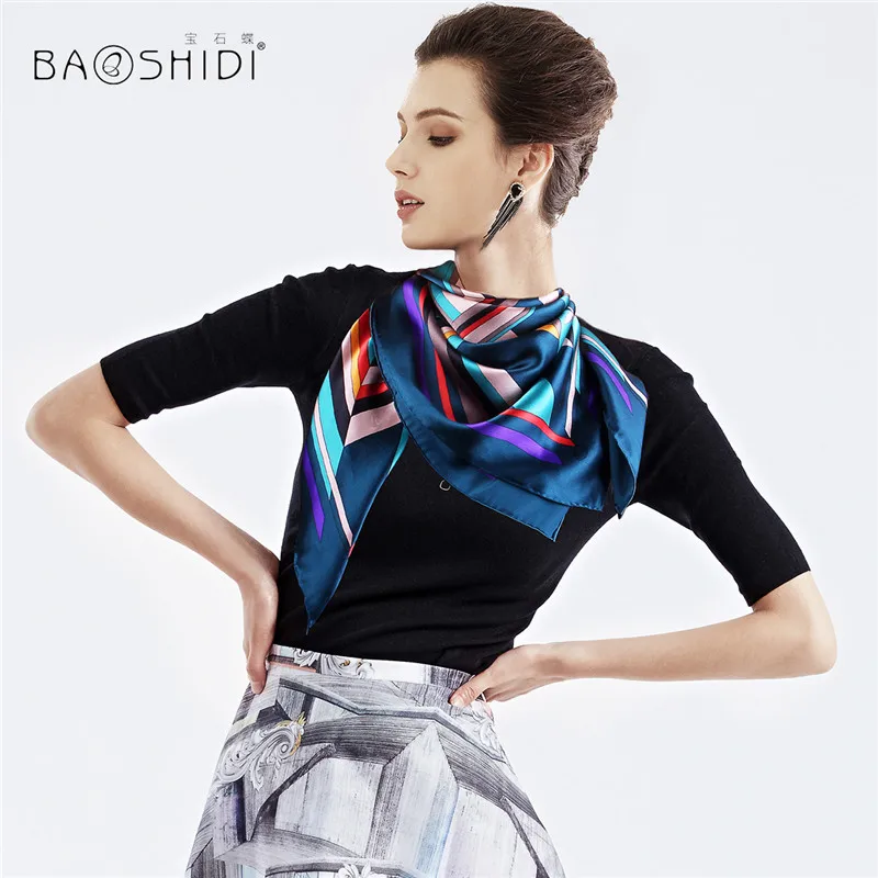 100% чистый шелк большой квадратный шарф для женщин люксовые шарфы элегантный