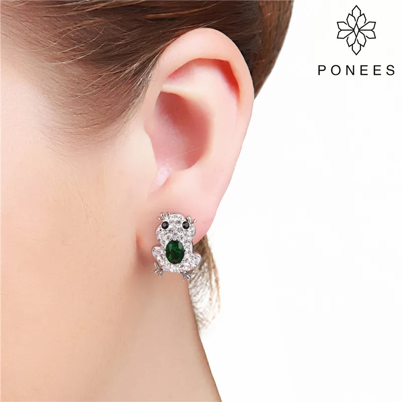 Милые и романтичные серьги PONEES с зеленой лягушкой кристаллами стильные