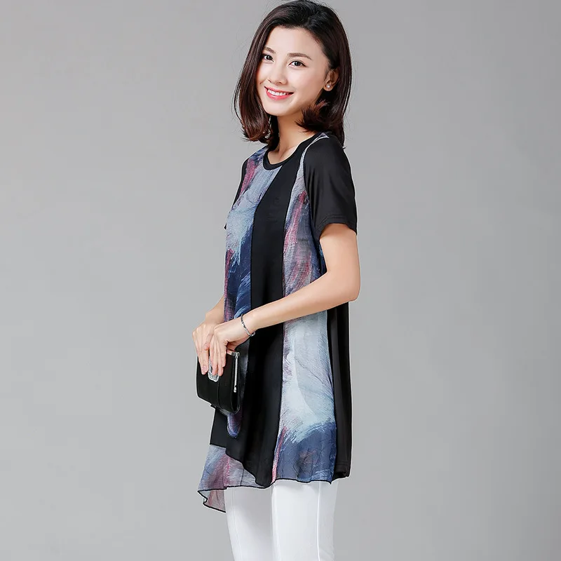 2017 Новинка футболки с круглым вырезом Летняя блузка длинным рукавом шифон Блузки