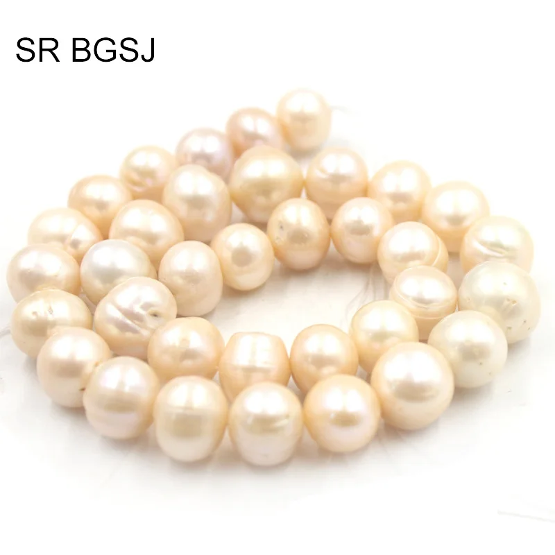 Free Shipping 11 14mm Black White Pink Purple Gray Nearly Round Natural Freshwater Pearl Beads String 15&quot|Бусины| |