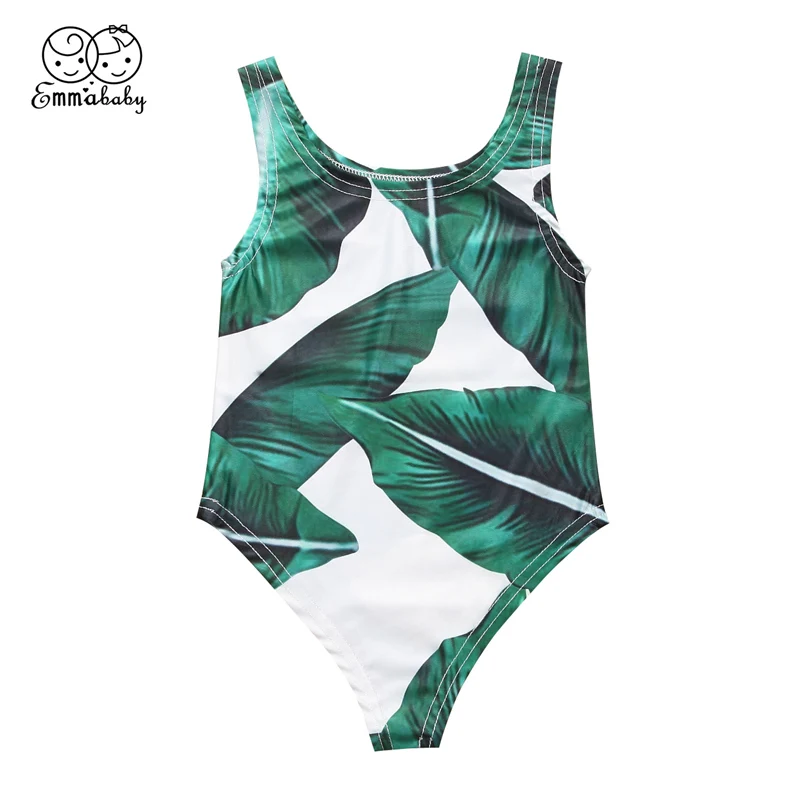 Семейная одежда для плавания бикини без рукавов с принтом листьев мамы и дочки