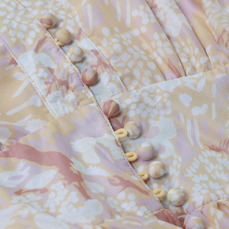 Женское платье с V образным вырезом однобортное праздничное рукавами фонариками
