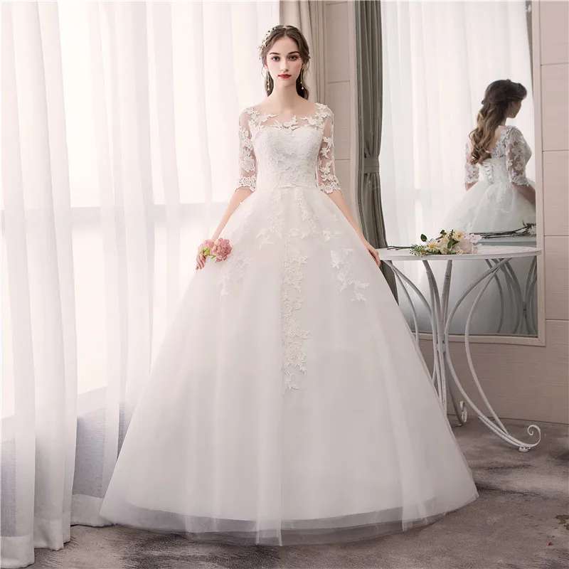 

Women's O neck half sleeve wedding dress plus size ball gown bridal dress princess wedding gown US2-US26W custom made