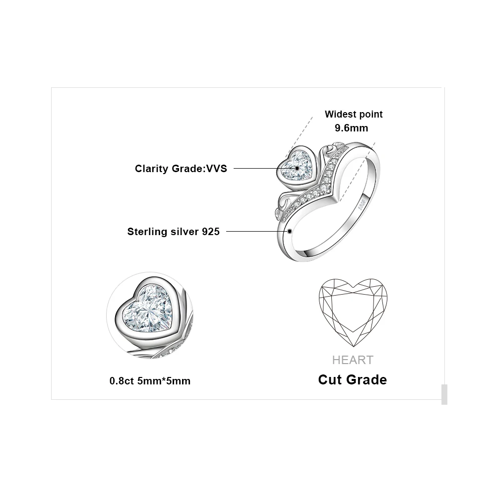 JewelryPalace сердце Princess Crown набор канала 0.8ct кубического циркония Юбилей обещание Свадебные Обручение кольцо стерлингового серебра 925