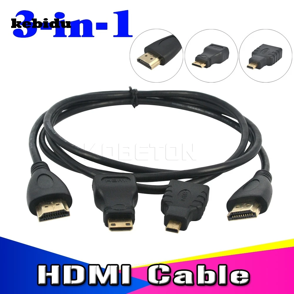 Kebidu 1080P позолоченный 3 в 1 HDMI-совместимый кабель или мини/микро Xbox 360 для PS3 DVD HDTV