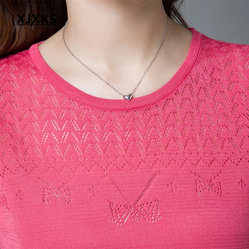 Женская футболка с коротким рукавом XJXKS однотонная трикотажная 3 цветов Новинка