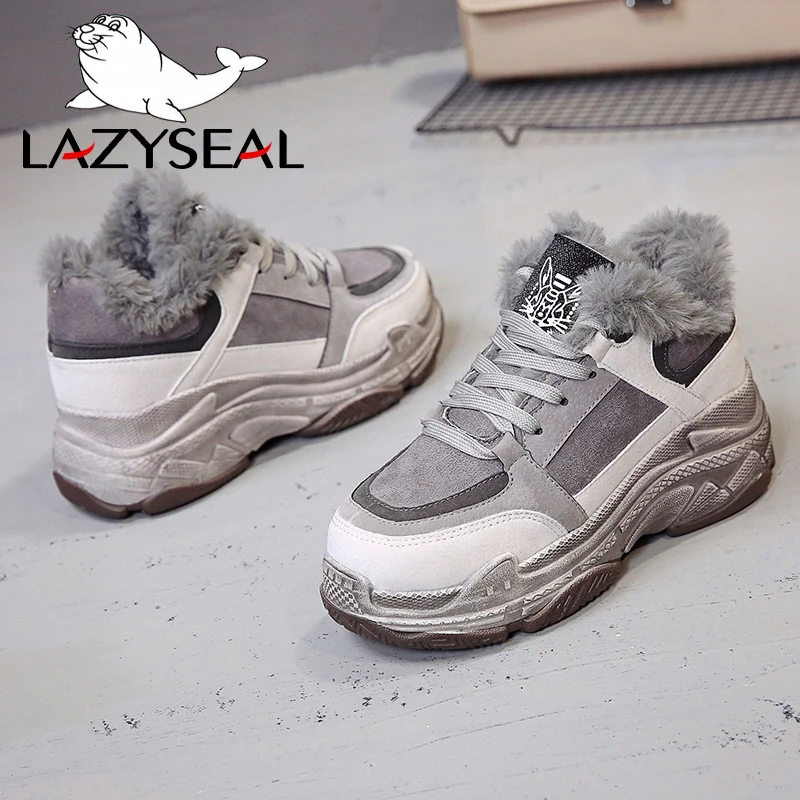 LazySeal/теплые кроссовки удобная дышащая обувь из замши женская зимняя