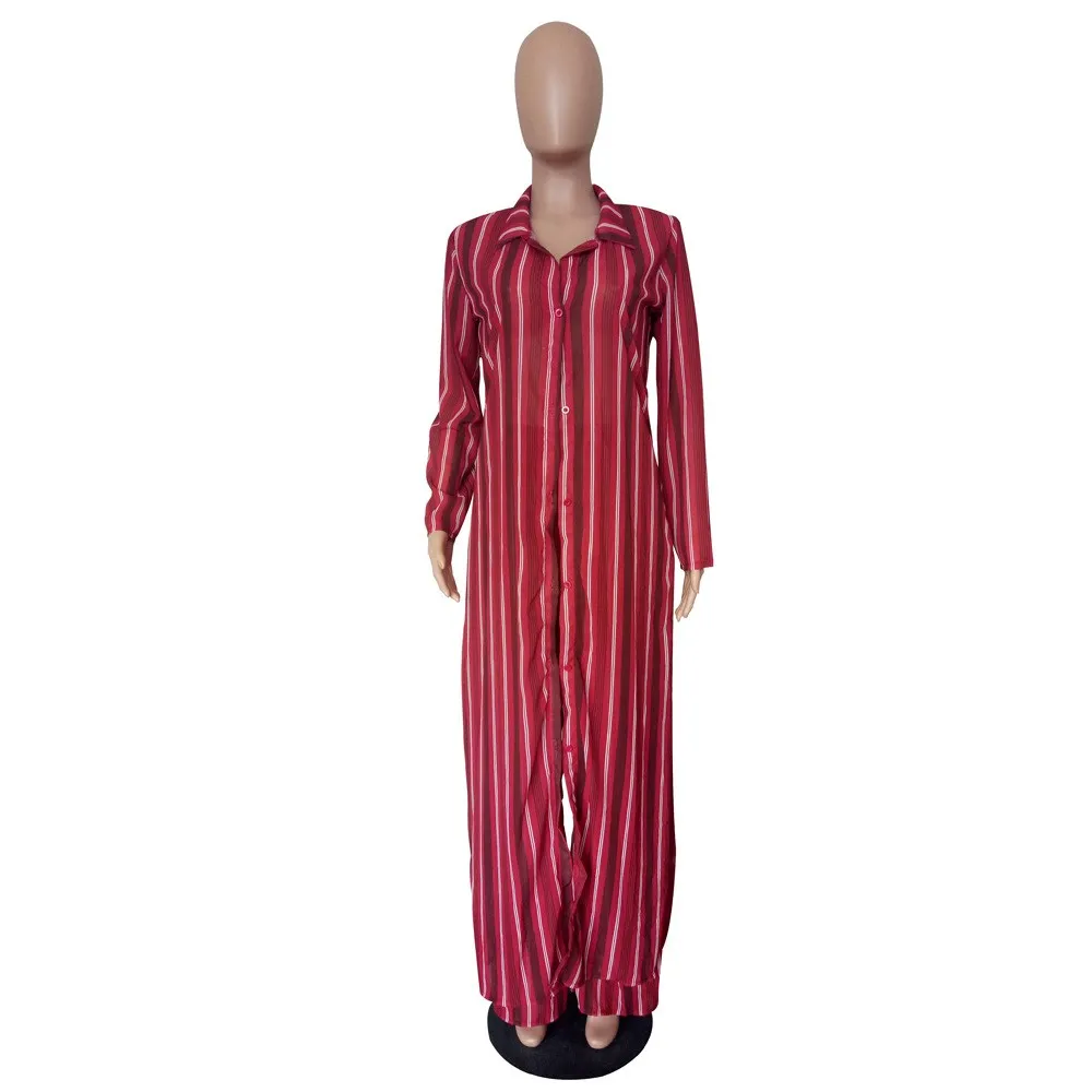 Женский комплект 2 шт. в полоску с длинными рукавами брюки и топ отложным