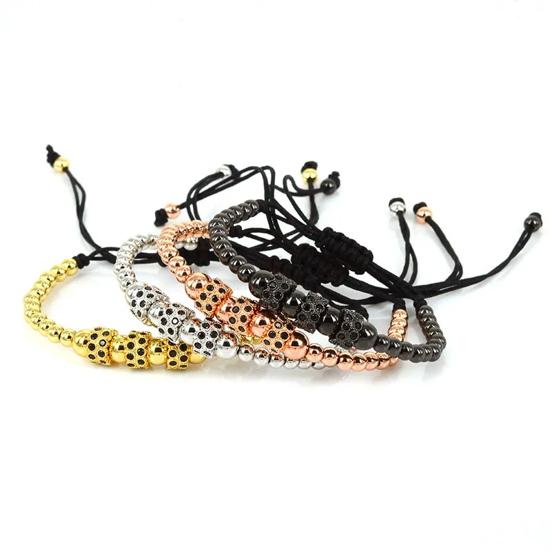 

Anil Arjandas Bracelet 4mm 24K Gold Color Beads & Pave Setting Black CZ Wheel Balls Braided Men Macrame Bracelet Christmas Gift
