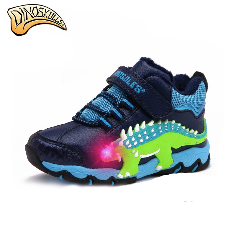 

Dinoskulls Boys Winter Boots Childrens Snow Boots Kids Fleece Warm Shoes Led Light Up Winter Sneakers Trainers botas 27-34