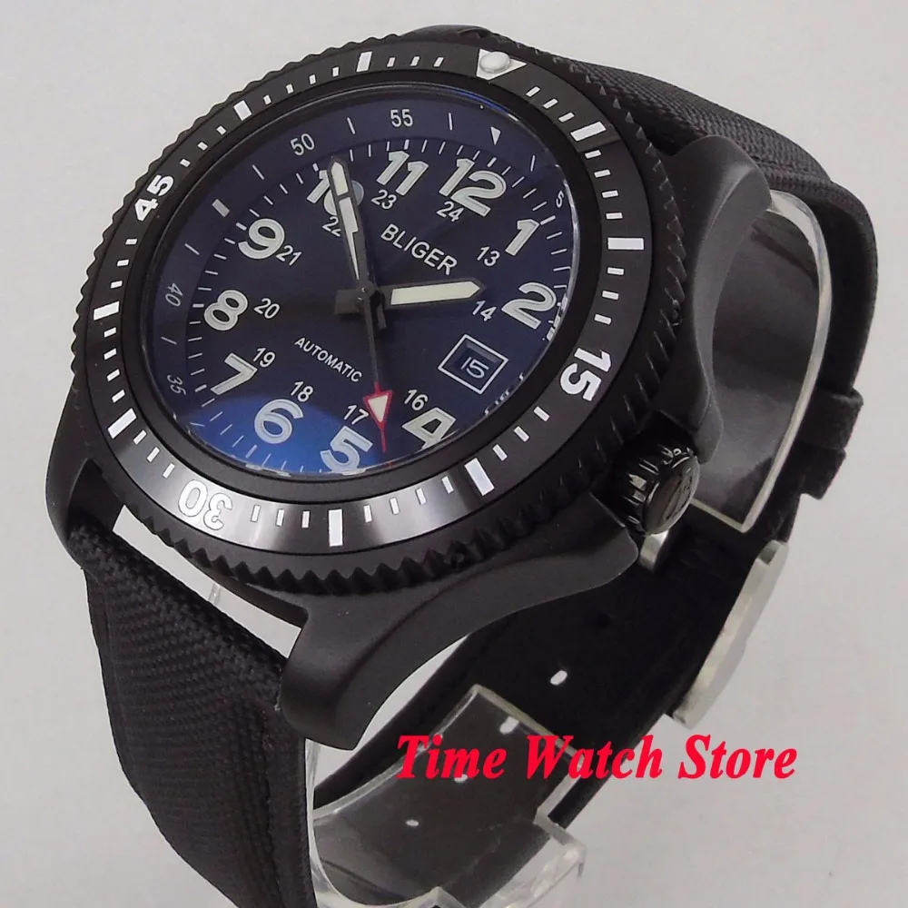 

44mm Bliger men's watch PVD case black dial luminous ceramic bezel 21 jewels Miyota 8215 Automatic movement wrist watch men 152