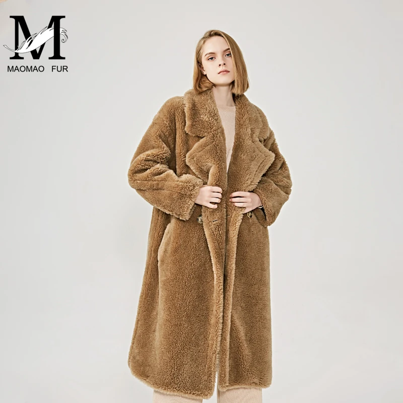 MAOMAOFUR натуральная шерсть Teddy Bear пальто Женская Зимняя мода натуральном овечьем меху Меховая куртка женские теплые ботфорты Костюмы; шерстяная Верхняя одежда для детей