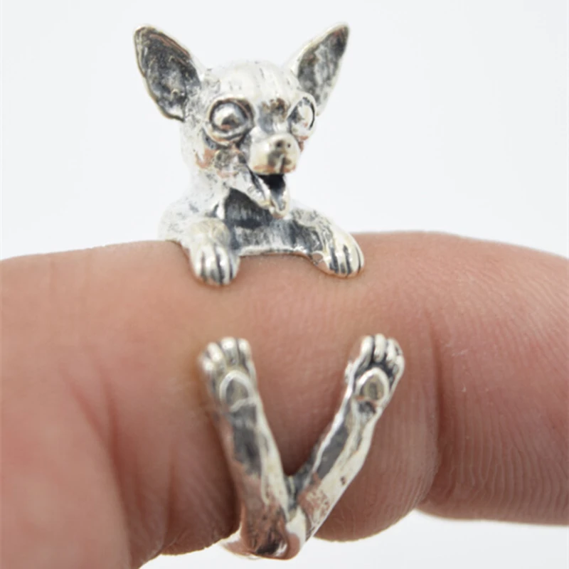 Модные кольца Anillo 1 шт./лот чихуахуа с собакой черные/бронзовые/античные