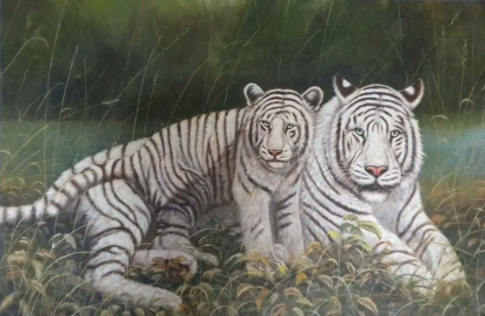 Старые художники ручная роспись маслом на холсте: голодающий тигр мать и ребенок