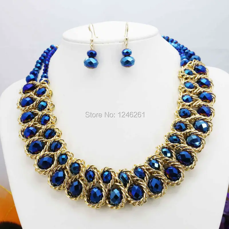 Special Offer Navy Blue Crystal Glass Beads Wholesale Necklaces&ampEarrings Sets Christmas Gifts For Women Girls DIY Jewelry Making |