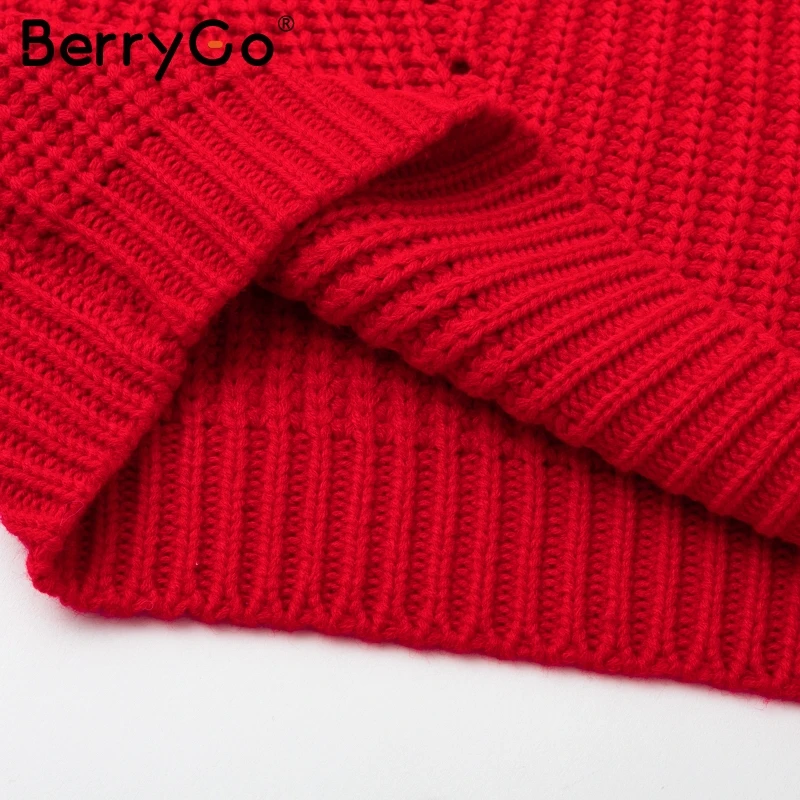 BerryGo короткий красный вязанный зимний свитер Женский Повседневный теплый