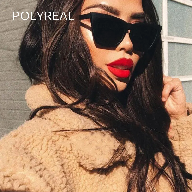 POLYREAL модные кошачий глаз Для женщин женские солнцезащитные очки плоское зеркало