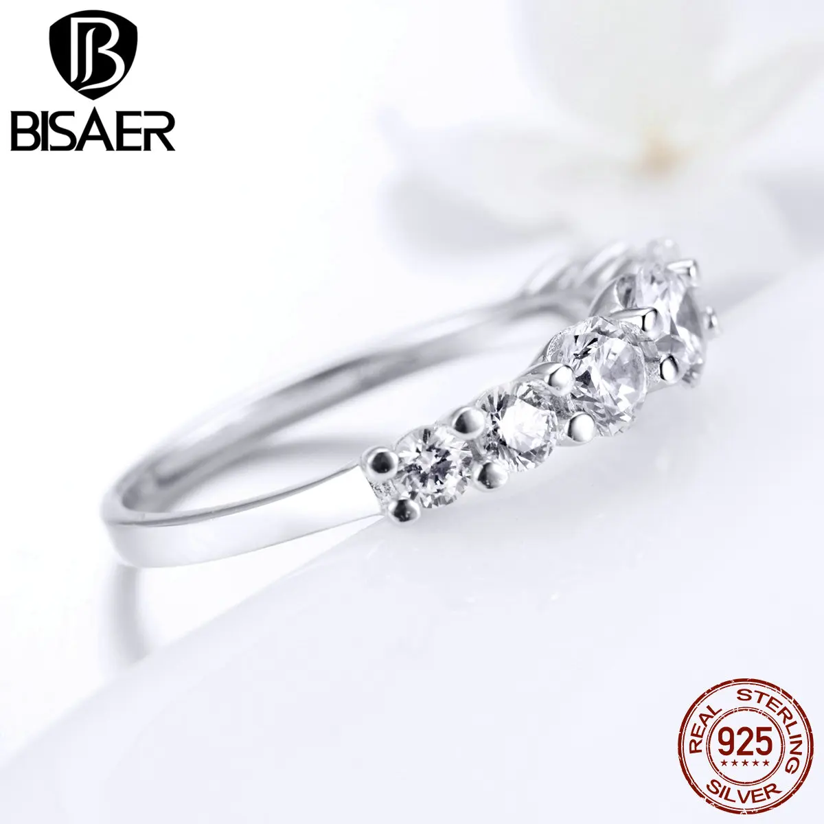 BISAER обручальное кольцо 925 пробы серебро сверкающий кубической формы циркониевый палец кольца для женщин Роскошные ювелирные изделия из стерлингового серебра Anel ECR475