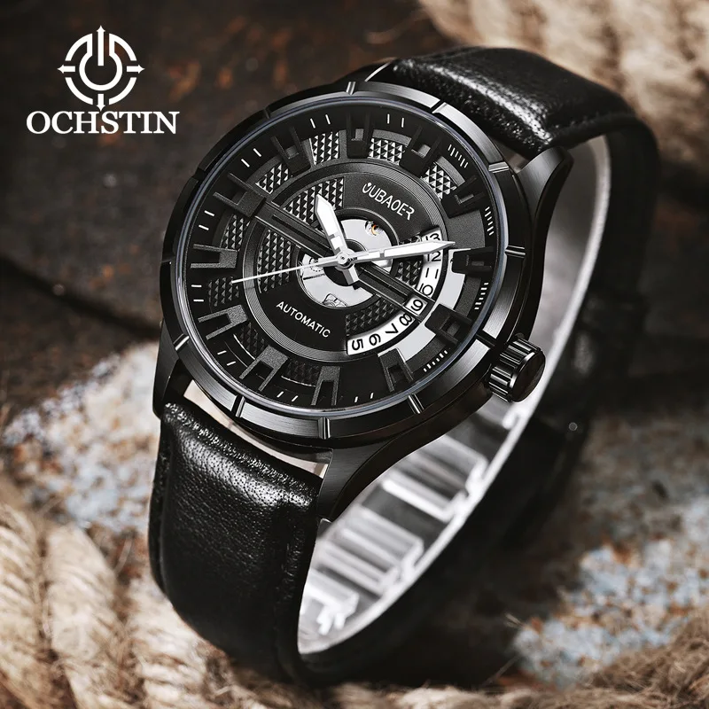 men's watch mens mechanical automatic wristwatch waterproof luxury oubaoer brand genuine leather man Citizen movement | Наручные часы