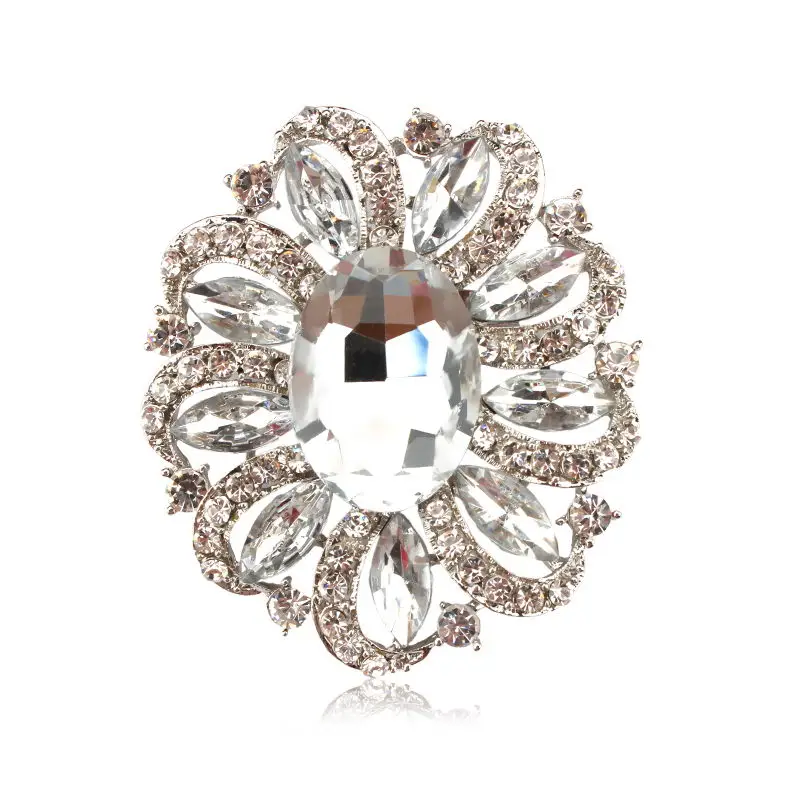 clear silver Прямая с фабрики, Классические хрустальные стразы, большая овальная акриловая Цветочная Брошь, булавки для женщин различных цветов - Окраска металла: clear silver