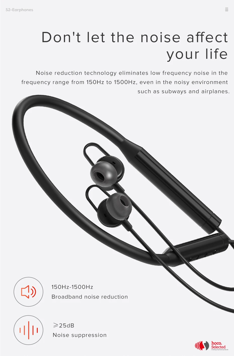 Hoco S2 спортивные Bluetooth наушники с активным шумоподавлением беспроводные
