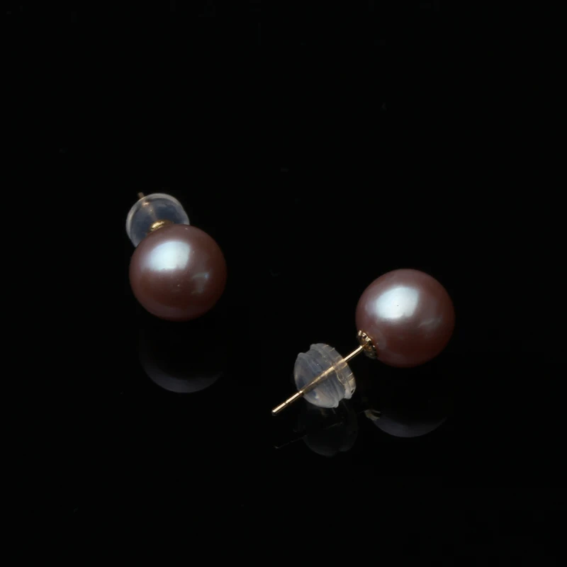 purple pearl earring Настоящие 18 К золотые серьги с круглым пресноводным жемчугом, Свадебная Серьга из настоящего жемчуга подарок на день рождения - Цвет камня: purple pearl earring
