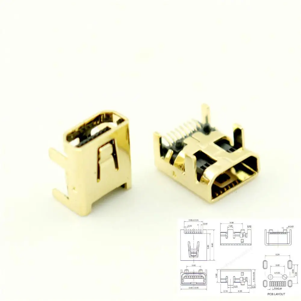 100 шт. позолоченные мини-USB-разъёмы 8 контактов | Компьютеры и офис