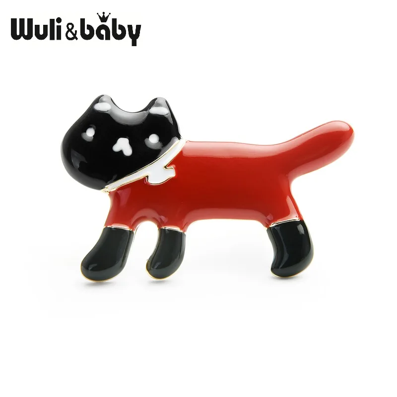 Эмалированные Броши Wuli &amp Baby с черной головой и красным котом для женщин мужчин