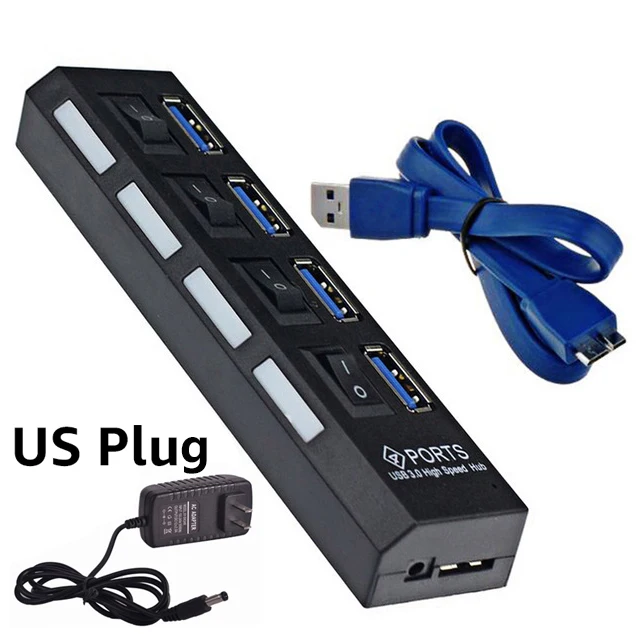 IMice usb-хаб 3,0 с адаптером питания 4 порта USB 3,0 концентратор Супер Скоростной USB разветвитель 7 портов Вкл/Выкл Переключатель ЕС вилка концентраторы для ноутбука - Цвет: US plug black 4 port