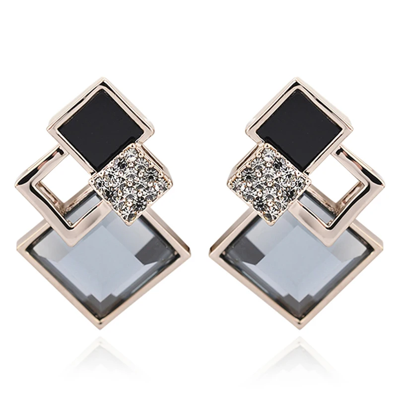 Геометрические ромбовидные серьги гвоздики с голубыми кристаллами для женщин