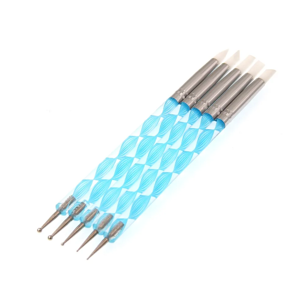 5 шт./компл. силиконовая скульптура с двойным концом для дизайна ногтей тиснение